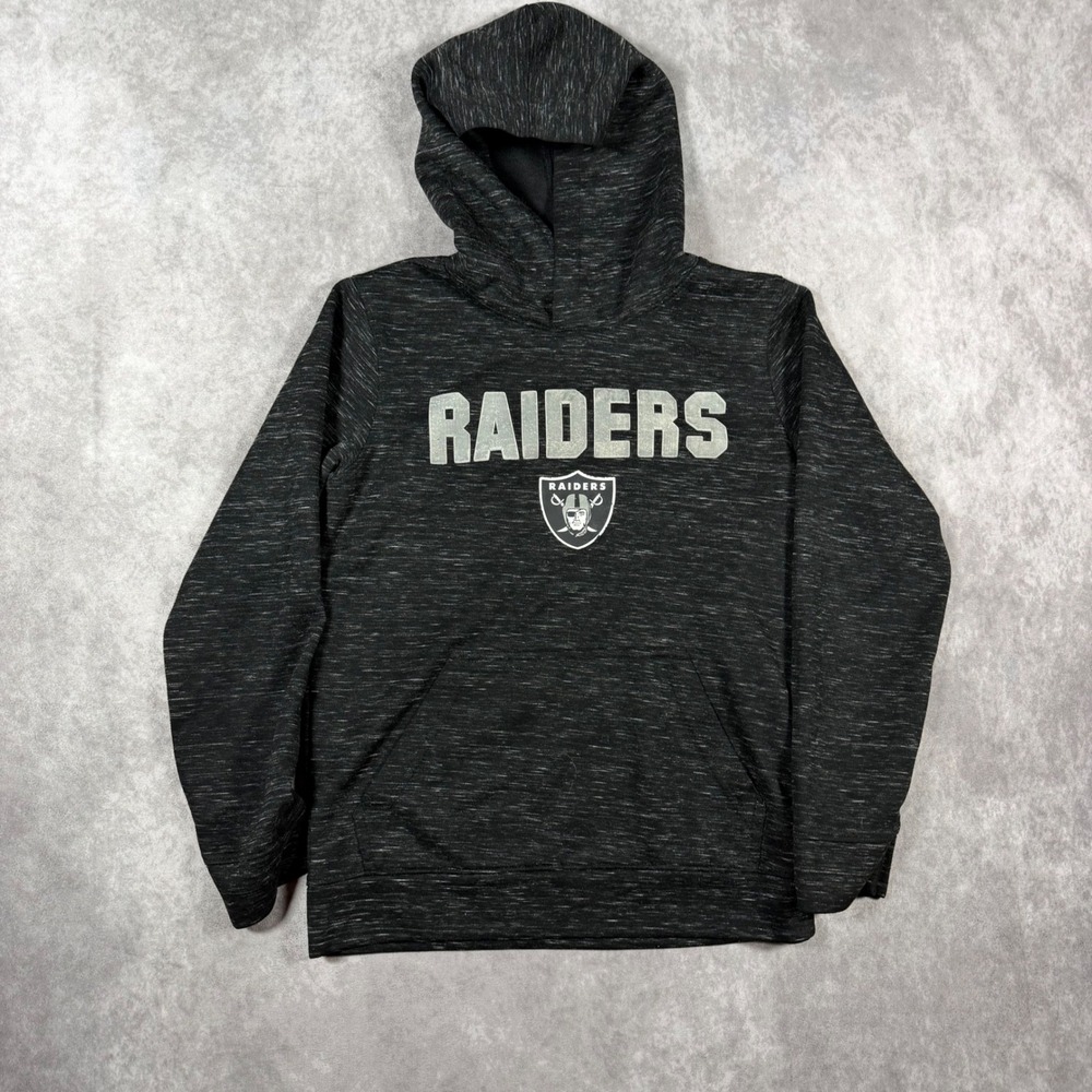 NFL Team Apparel Las Vegas Raiders Youth Hoodie Space Dye Black Pullover Logo S
